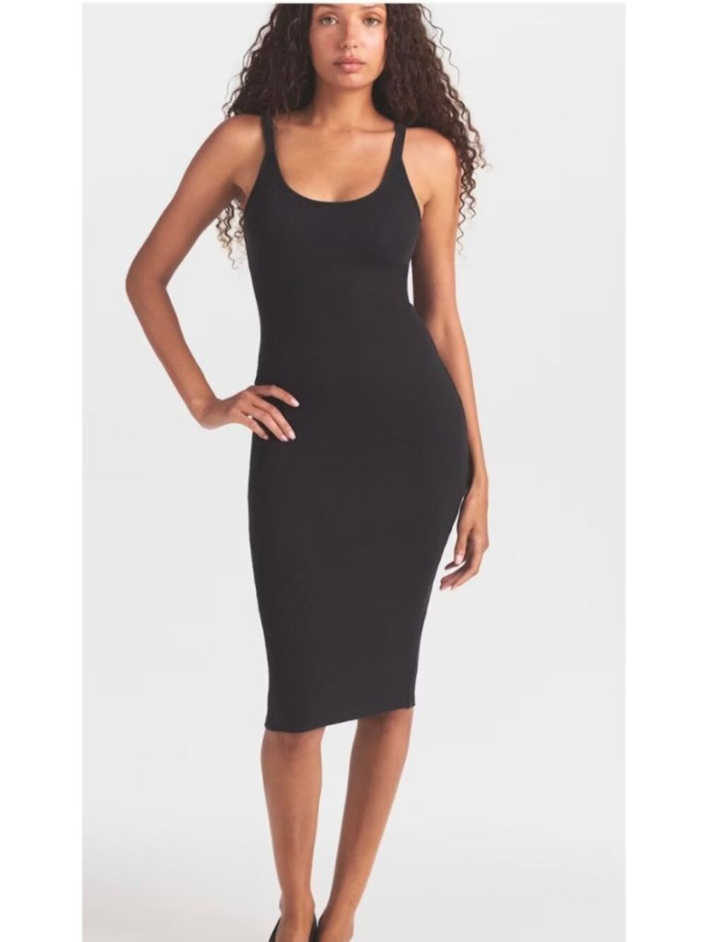 Skims Black Cotton Rib Tank Midi Dress XXS